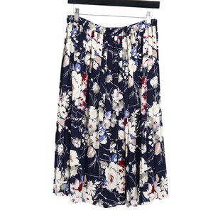 Vintage Floral Midi Skirt Womens‎ 8 Navy Moody Dark Feminine Romantic Bloomcore